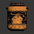 Artistic Black and Orange Furniture Jar With Hand Painted Figural Floral Patterns