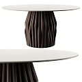 Light Colored Textured Top Dining Table With Dark Brown Pleated Ribbed Base Design 3d model