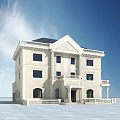European Style Detached Villa With Cream Colored Exterior And Balconies Under Blue Sky