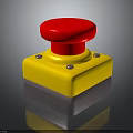Emergency Stop Safety Device With Red Top Button Yellow Base Gray Section And Metal Screws