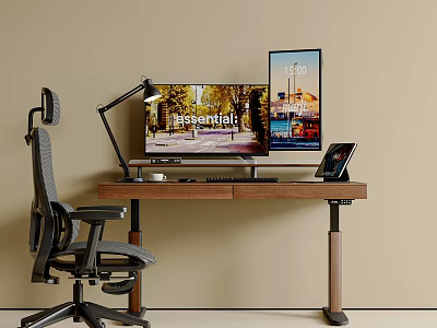 Modern Height Adjustable Desk And Ergonomic Chair Set For Cozy Home Office Workstation Setup 3d model