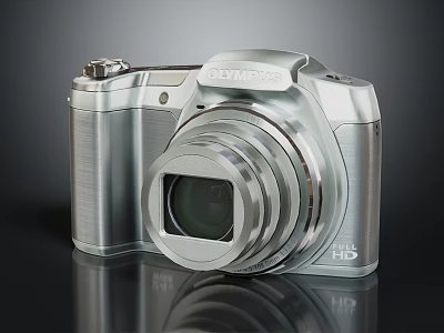 Olympus Silver Digital Camera With Sleek Design And Built In Lens 3d model