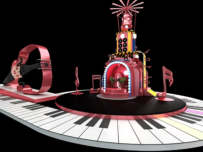 Music Themed Decorative Structure With Piano Keyboard Guitar And Music Notes 3d model