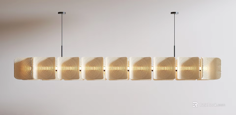 Modern Linear Pendant Lights with Textured Neutral Shades Creating Warm Glow in Interior Space 3d model 