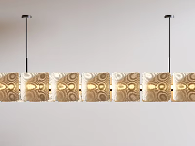 Modern Linear Pendant Lights with Textured Neutral Shades Creating Warm Glow in Interior Space 3d model