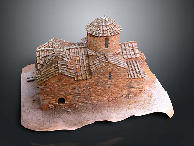 Traditional Red Brick Building Model With Tiled Roofs Dome Small Windows And Arched Entrance 3d model