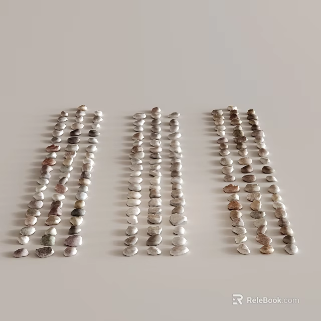Handmade Stone Wood Beaded Strings Neatly Arranged Three Rows on White Background 3d model