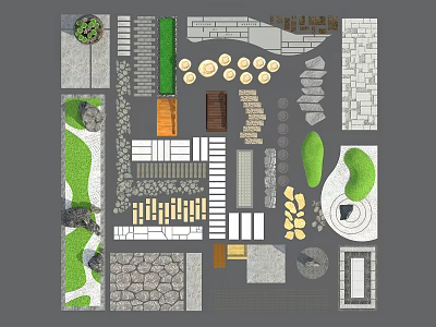 Various Stepping Stones Design For Garden Landscape With Green Plants And Stone Materials 3d model