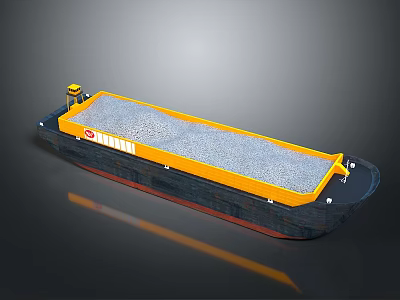 Yellow Flat Bottom Barge Water Transport Vehicle Transporting Gravel Cargo Efficiently 3d model