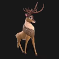 Cartoon Style Deer Character With Large Antlers And Brown White Fur Standing