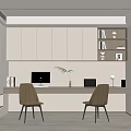 Modern Cream Style Study Desk and Chair Suspended Table Bookcase Locker Computer Table and Chair Book Ornaments Bay Window 3d model