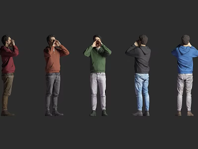 Men Looking Through Hands From Different Angles In Various Outfits Towards Distance 3d model