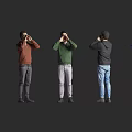 Men Looking Through Hands From Different Angles In Various Outfits Towards Distance 3d model