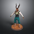 Mythical Deer Character With Antlers In White Shirt And Teal Pants On Hexagon Pattern Base