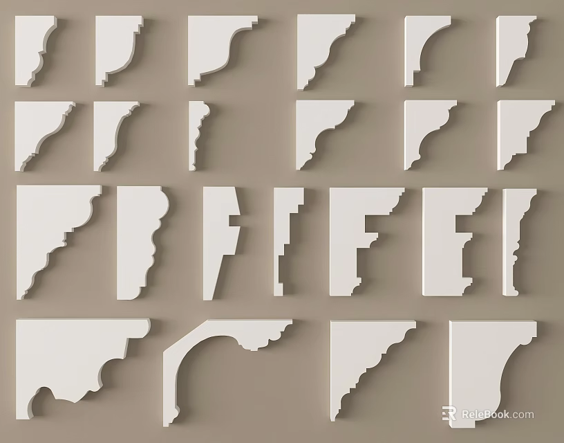 Various Gypsum Moldings With Different Decorative Styles For Home Interior 3d model 
