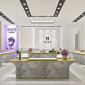 Luxury Jewelry Store Interior With Marble Display Counters And Decorative Flowers