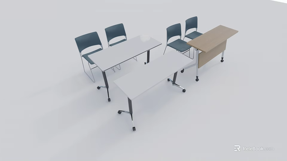 Modern Office Conference Table With Gray Chairs And Rolling Wheels Design 3d model