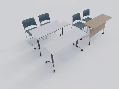 Modern Office Conference Table With Gray Chairs And Rolling Wheels Design 3d model
