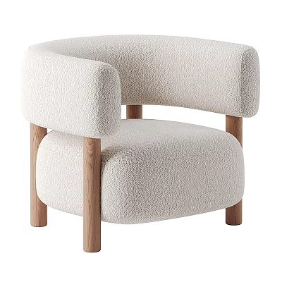 Single Sofa With Plush Fabric Curved Arms And Light Wood Legs Design 3d model