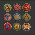 Weapon Decorative Badges With Various Emblems Including Helmet Lion And Abstract Designs