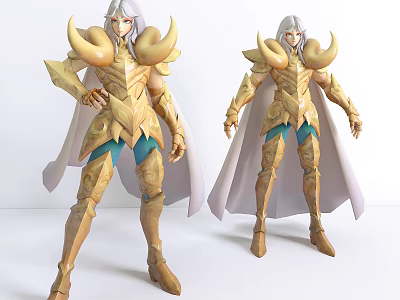Game And Movie Character With Golden Armor White Long Hair And Cloak 3d model