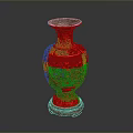 Red Carved Vase Sculpture With Intricate Floral Patterns And Elegant Design
