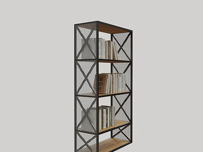 Industrial Bookshelf With Metal Frame And Wooden Shelves For Book Storage 3d model