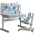 Kids Blue Adjustable Desk With Bookshelf Storage Drawers And Ergonomic Chair