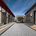 Chinese Style Feature Wall in Courtyard With Stone Paved Path Lanterns And Greenery