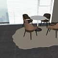 Modern Round White Table Set With Gray Brown Chairs Metal Base Near Window Blinds