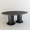 Modern Round Dining Table With Black Tabletop And Two Hexagonal Legs Silver Trim 3d model