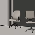 Two Modern White Office Chairs with Dark Armrests Black Base and Silver Frame Design