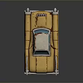 Yellow Vintage Car Model With White Roof Blue Windows And Worn Glossy On Dark Background
