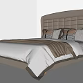 Modern Double Bed With Leather Tufted Headboard White Bedspread Brown Throw And Pillows 3d model
