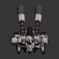 Futuristic Robot Character With White Gray Mechanical Armor And Advanced Weapon Systems