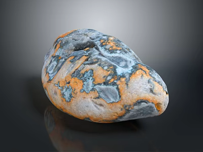 Natural Stone Decorative Piece With Unique Gray Orange Blue Color Patterns And Rough Texture 3d model