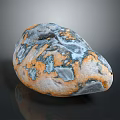 Natural Stone Decorative Piece With Unique Gray Orange Blue Color Patterns And Rough Texture