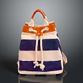 Stylish Bucket Bag With White Navy Orange Stripes Leather Handle And Drawstring Closure