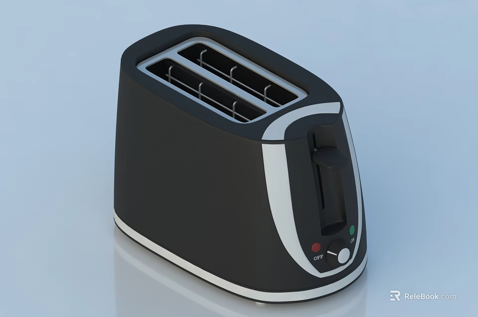 Modern Black And Silver Toaster Kitchen Appliance With Control Buttons And Indicator Lights 3d model 