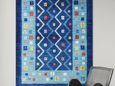 Blue Square Rug With Geometric Pattern And Colorful Accent Squares For Home Decor 3d model