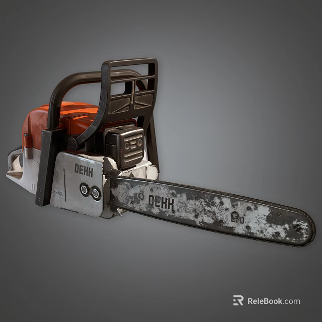DEHH Chainsaw With Orange Body Black Handle And Worn Chain 3d model 
