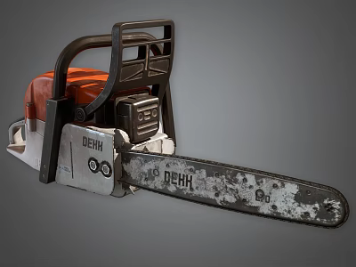 DEHH Chainsaw With Orange Body Black Handle And Worn Chain 3d model