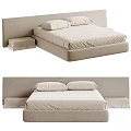 Modern Beige Double Bed With Upholstered Headboard And Side Nightstand 3d model