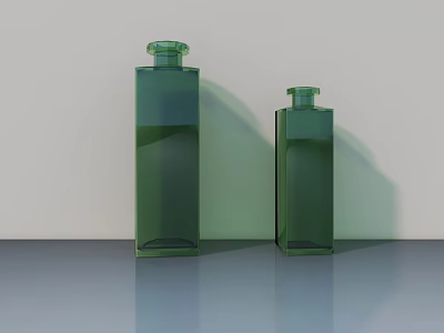 Modern Display Shelves Featuring Green Glass Bottles on Smooth Surface 3d model