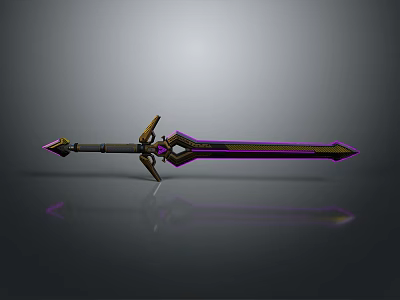 Fantasy Style Purple And Golden Sword With Decorative Hilt And Metallic Blade 3d model