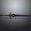 Fantasy Style Purple And Golden Sword With Decorative Hilt And Metallic Blade