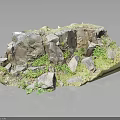 Wood And Stone Craft Model With Natural Greenery And Rock Details