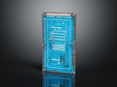 Detailed Blue Grid Pattern Structured Design Frame With Reflective Base 3d model