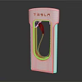 Tesla Electric Vehicle Charging Station With White Design And Red Accent Charging Cable