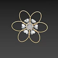 Modern White Flower Shaped Chandelier Featuring Circular Petal Rings And Multiple White Lamp Shades